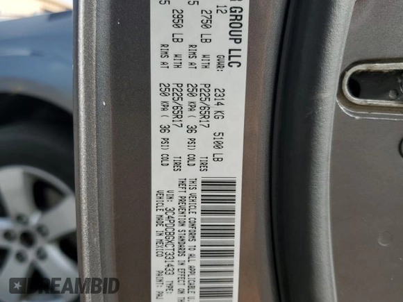 2012 Dodge Journey SXT with VIN 3C4PDCBGXCT331433, listed as a Copart auction lot 63907815 with 176,505 mi miles and Clean title. Bid and sale history available at DreamBid. Image 13.