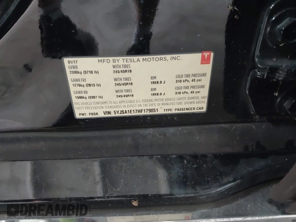 2017 Tesla Model S 60 z VIN 5YJSA1E17HF179051, wystawiony jako IAAI lot #42430013 z przebiegiem 201 174 mil mil oraz . Historia ofert i sprzedaży dostępna na DreamBid. Obrazek 9.