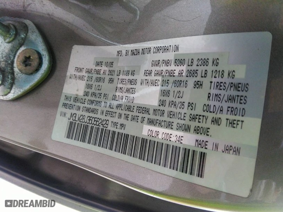 2006 Mazda MPV ES with VIN JM3LW28J360562429, listed as a IAAI auction lot 41962394 with 188,069 mi miles. Bid and sale history available at carsss.com. Image 9.