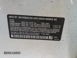 2019 BMW X4 xDrive30i z VIN 5UXUJ3C57KLG52592, wystawiony jako Copart lot #56776285 z przebiegiem 27 160 mil mil oraz Szkoda całkowita • Salvage title. Historia ofert i sprzedaży dostępna na DreamBid. Obrazek 13.