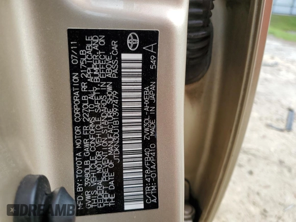2011 Toyota Prius I with VIN JTDKN3DU1B1397479, listed as a Copart auction lot 51292945 with 211,206 mi miles and Salvage Title. Bid and sale history available at carsss.com. Image 12.