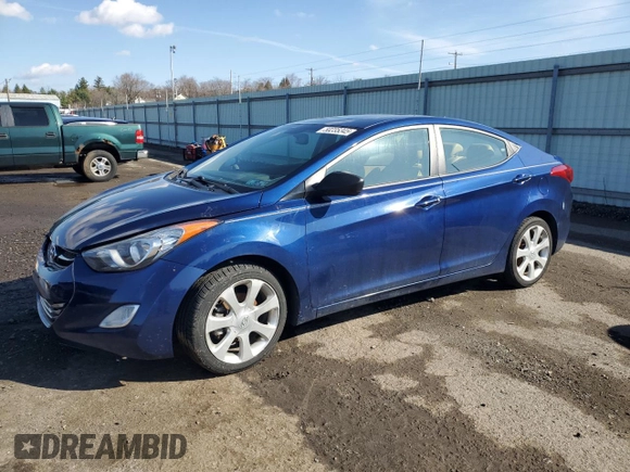 2013 Hyundai Elantra Limited with VIN KMHDH4AEXDU697201, listed as a Copart auction lot 50235345 with 67,411 mi miles and Salvage Title. Bid and sale history available at carsss.com. Image 1.