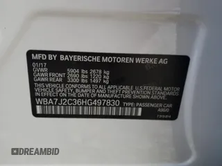 2017 BMW 7 Series 740e xDrive iPerformance with VIN WBA7J2C36HG497830, listed as a Copart auction lot 79948304 with 43,029 mi miles and Salvage Title. Bid and sale history available at carsss.com. Image 12.
