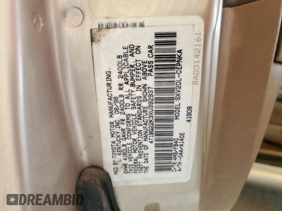 1999 Toyota Camry LE z VIN 4T1BG22K3XU392937, wystawiony jako Copart lot #57371225 z przebiegiem 187 793 mil mil oraz Szkoda całkowita • Salvage title. Historia ofert i sprzedaży dostępna na DreamBid. Obrazek 12.