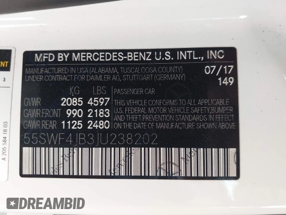 2018 Mercedes-Benz C 300 with VIN 55SWF4JB3JU238202, listed as a IAAI auction lot 41870218 with 83,797 mi miles and . Bid and sale history available at carsss.com. Image 9.