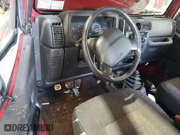 2001 Jeep Wrangler SE with VIN 1J4FA29P91P331908, listed as a Copart auction lot 55071675 with 142,004 mi miles and Salvage Title. Bid and sale history available at carsss.com. Image 8.