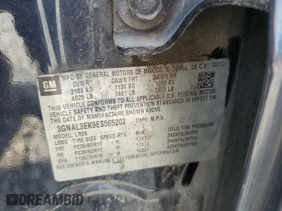 2014 Chevrolet Captiva Sport LT with VIN 3GNAL3EK9ES565202, listed as a Copart auction lot 68479514 with Not Provided miles and Salvage Title. Bid and sale history available at DreamBid. Image 13.