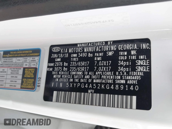 2019 Kia Sorento LX with VIN 5XYPG4A52KG489140, listed as a IAAI auction lot 41899973 with 131,257 mi miles and . Bid and sale history available at DreamBid. Image 9.