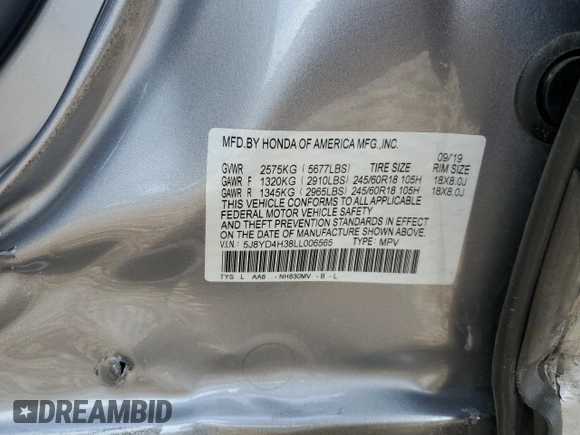 2020 Acura MDX with VIN 5J8YD4H38LL006565, listed as a Copart auction lot 56508665 with 74,831 mi miles and Salvage title. Bid and sale history available at DreamBid. Image 13.