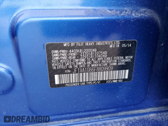 2015 Subaru WRX Limited with VIN JF1VA1G66F8809909, listed as a Copart auction lot 46194425 with 127,121 mi miles and Salvage Title. Bid and sale history available at carsss.com. Image 12.