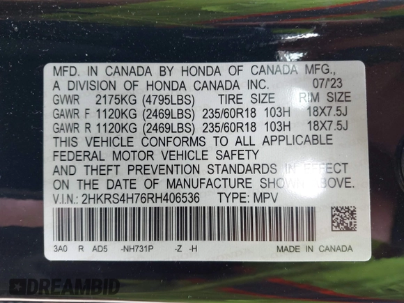 2024 Honda CR-V EX-L with VIN 2HKRS4H76RH406536, listed as a IAAI auction lot 41995396 with 27,348 mi miles and . Bid and sale history available at carsss.com. Image 9.