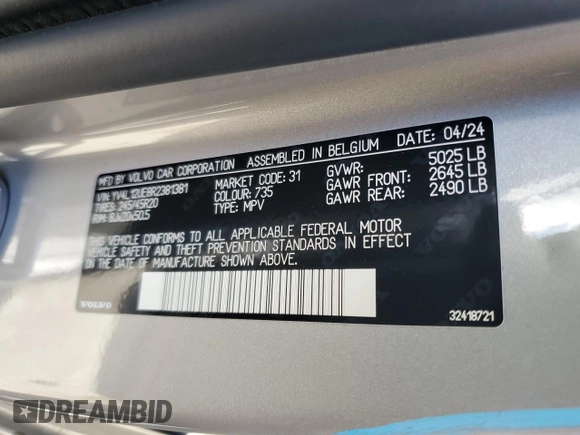 2024 Volvo XC40 Plus Bright Theme z VIN YV4L12UE8R2381381, wystawiony jako Copart lot #46183675 z przebiegiem 5 666 mil mil oraz Szkoda całkowita • Salvage title. Historia ofert i sprzedaży dostępna na DreamBid. Obrazek 16.