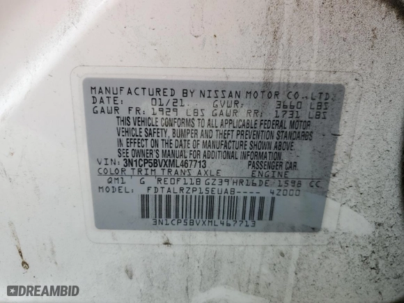 2021 Nissan Kicks S with VIN 3N1CP5BVXML467713, listed as a Copart auction lot 43392705 with 86,107 mi miles and Salvage Title. Bid and sale history available at carsss.com. Image 14.