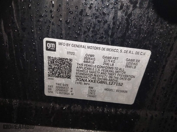 2024 Chevrolet Equinox LT with VIN 3GNAXKEG8RL127152, listed as a IAAI auction lot 41689071 with 11,984 mi miles. Bid and sale history available at carsss.com. Image 9.