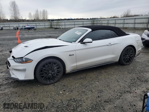 2018 Ford Mustang GT Premium с VIN 1FATP8FF0J5155595, выставлен на аукционе Copart как лот 81584324 с пробегом 63 535 миль миль и Списание • Salvage title. История ставок и продаж доступна на DreamBid. Изображение 1.