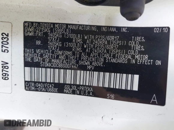 2011 Toyota Sienna LE AAS с VIN 5TDKK3DC8BS007447, выставлен на аукционе IAAI как лот 42578515 с пробегом Не указан миль и . История ставок и продаж доступна на DreamBid. Изображение 9.