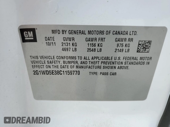 2012 Chevrolet Impala Police Police z VIN 2G1WD5E38C1159770, wystawiony jako Copart lot #55754865 z przebiegiem 182 397 mil mil oraz Szkoda całkowita • Salvage title. Historia ofert i sprzedaży dostępna na DreamBid. Obrazek 12.