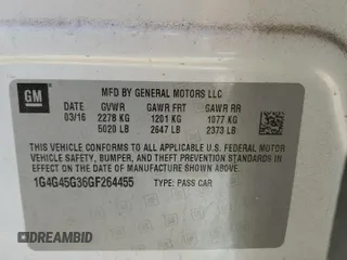 2016 Buick LaCrosse Sport Touring with VIN 1G4G45G36GF264455, listed as a Copart auction lot 49175625 with 81,394 mi miles and Salvage title. Bid and sale history available at DreamBid. Image 14.