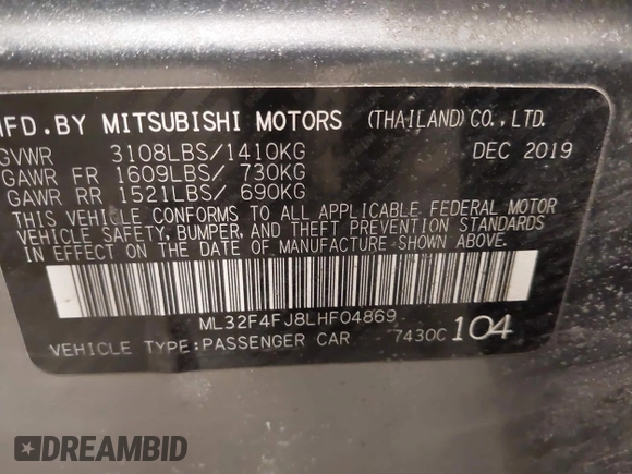 2020 Mitsubishi Mirage SE z VIN ML32F4FJ8LHF04869, wystawiony jako IAAI lot #41442161 z przebiegiem 44 344 mil mil oraz . Historia ofert i sprzedaży dostępna na DreamBid. Obrazek 9.