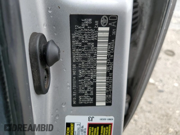 2012 Toyota Corolla L with VIN 2T1BU4EE4CC819483, listed as a Copart auction lot 49009845 with 219,646 mi miles and Non Repairable. Bid and sale history available at carsss.com. Image 13.