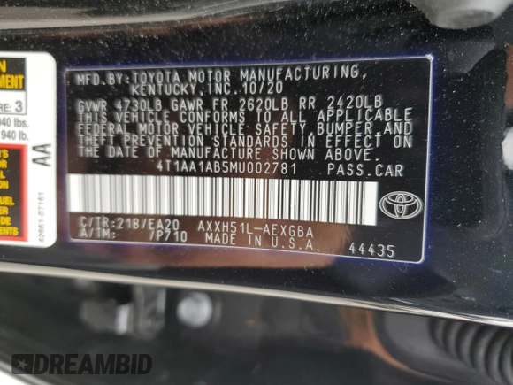2021 Toyota Avalon Hybrid XLE z VIN 4T1AA1AB5MU002781, wystawiony jako Copart lot #56916685 z przebiegiem 26 132 mil mil oraz Szkoda całkowita • Salvage title. Historia ofert i sprzedaży dostępna na DreamBid. Obrazek 12.