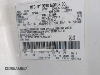 2007 Ford F-150 XLT with VIN 1FTPW14V47FA50447, listed as a IAAI auction lot 42088963 with 268,307 mi miles. Bid and sale history available at carsss.com. Image 9.