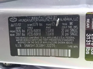 2008 Hyundai Santa Fe SE with VIN 5NMSH13E08H130239, listed as a IAAI auction lot 42057940 with 102,728 mi miles. Bid and sale history available at carsss.com. Image 9.