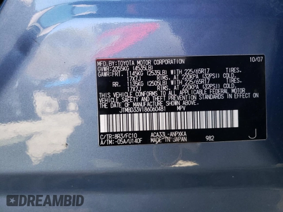 2008 Toyota RAV4 with VIN JTMBD33V186060481, listed as a Copart auction lot 52230785 with 166,013 mi miles and Salvage Title. Bid and sale history available at carsss.com. Image 15.