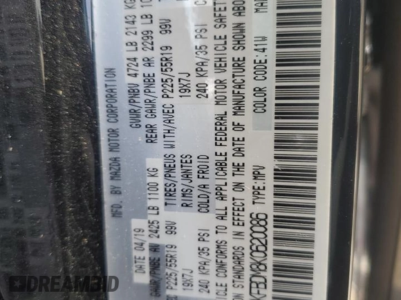 2019 Mazda CX-5 Grand Touring with VIN JM3KFBDM8K0620086, listed as a Copart auction lot 56211995 with Not provided miles and Non repairable. Bid and sale history available at DreamBid. Image 14.