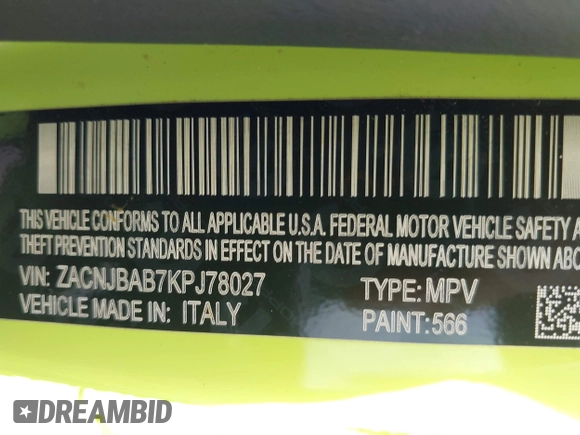 2019 Jeep Renegade Sport с VIN ZACNJBAB7KPJ78027, выставлен на аукционе IAAI как лот 42745727 с пробегом 99 508 миль миль и . История ставок и продаж доступна на DreamBid. Изображение 9.