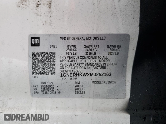 2021 Chevrolet Traverse LT z VIN 1GNERHKWXMJ252163, wystawiony jako Copart lot #43426355 z przebiegiem 40 796 mil mil oraz Szkoda całkowita • Salvage title. Historia ofert i sprzedaży dostępna na DreamBid. Obrazek 15.