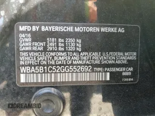 2016 BMW 5 Series 535i with VIN WBA5B1C52GG552692, listed as a Copart auction lot 64121225 with 114,708 mi miles and Salvage title. Bid and sale history available at DreamBid. Image 12.