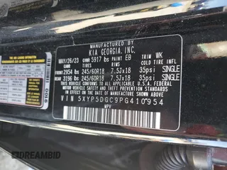 2023 Kia Telluride SX Prestige X-Line с VIN 5XYP5DGC9PG410954, выставлен на аукционе Copart как лот 50251185 с пробегом 32 378 миль миль и Списание • Salvage title. История ставок и продаж доступна на DreamBid. Изображение 14.