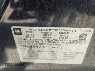 2015 Chevrolet Equinox LT with VIN 2GNALBEK9F6161097, listed as a IAAI auction lot 42402125 with 122,763 mi miles and . Bid and sale history available at DreamBid. Image 9.