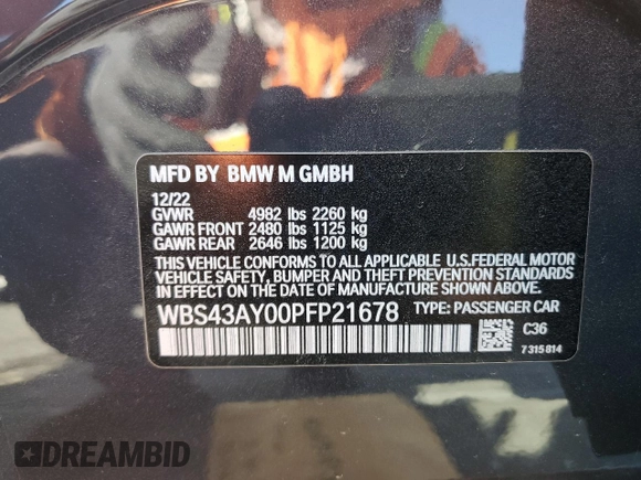 2023 BMW M3 Competition xDrive z VIN WBS43AY00PFP21678, wystawiony jako Copart lot #46301135 z przebiegiem 22 705 mil mil oraz Szkoda całkowita • Salvage title. Historia ofert i sprzedaży dostępna na DreamBid. Obrazek 12.