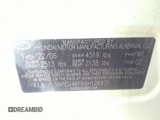 2006 Hyundai Sonata GLS with VIN 5NPEU46F66H126971, listed as a IAAI auction lot 40504478 with 134,300 mi miles and . Bid and sale history available at DreamBid. Image 9.