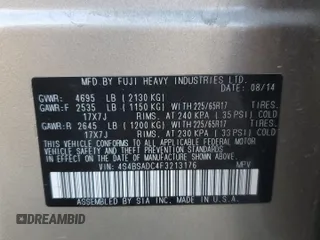 2015 Subaru Outback Premium with VIN 4S4BSADC4F3213176, listed as a Copart auction lot 56256825 with 100,841 mi miles and Salvage title. Bid and sale history available at DreamBid. Image 13.
