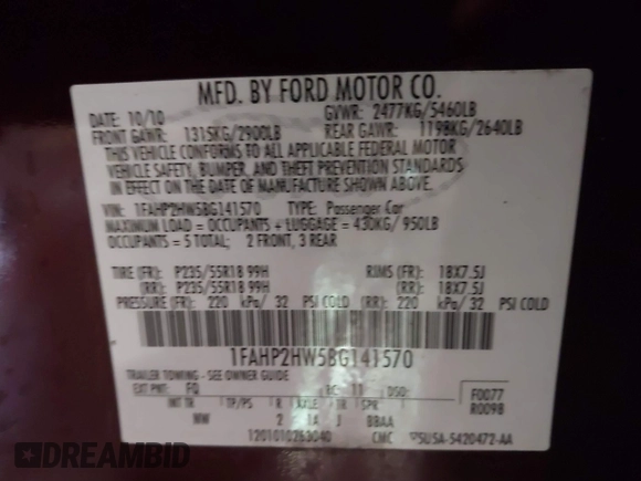 2011 Ford Taurus SEL z VIN 1FAHP2HW5BG141570, wystawiony jako IAAI lot #41867097 z przebiegiem 172 984 mil mil oraz . Historia ofert i sprzedaży dostępna na DreamBid. Obrazek 9.