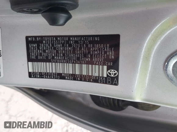 2016 Toyota Corolla L с VIN 5YFBURHE5GP434187, выставлен на аукционе IAAI как лот 42366564 с пробегом 68 809 миль миль и . История ставок и продаж доступна на DreamBid. Изображение 9.