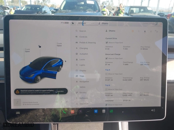 2019 Tesla Model 3 Long Range with VIN 5YJ3E1EB3KF497841, listed as a IAAI auction lot 41969728 with 21,127 mi miles. Bid and sale history available at carsss.com. Image 7.