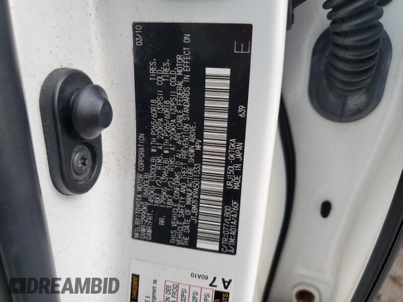 2010 Lexus GX 460 with VIN JTJBM7FX9A5011333, listed as a Copart auction lot 44585355 with 201,023 mi miles and Clean Title. Bid and sale history available at DreamBid. Image 13.