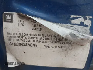 2004 Chevrolet Cavalier with VIN 1G1JC52FX47240768, listed as a IAAI auction lot 41753205 with 236,726 mi miles and . Bid and sale history available at DreamBid. Image 9.