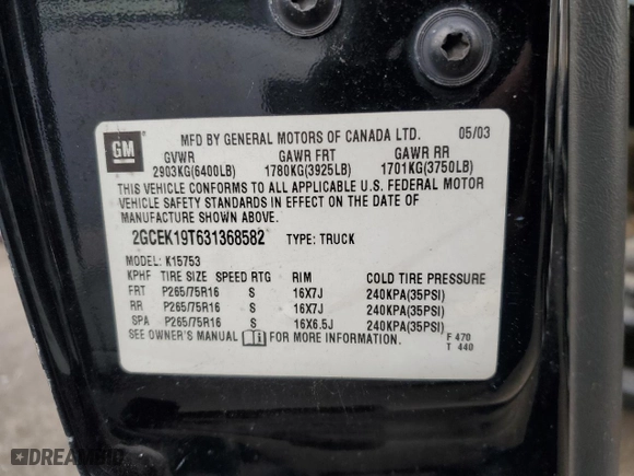 2003 Chevrolet Silverado 1500 LT with VIN 2GCEK19T631368582, listed as a Copart auction lot 87086674 with 134,551 mi miles and Clean Title. Bid and sale history available at carsss.com. Image 12.
