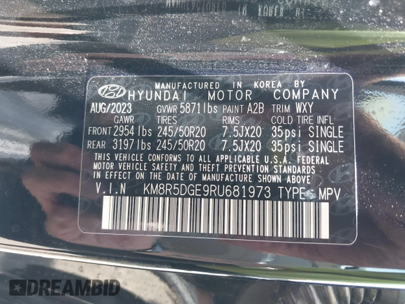 2024 Hyundai Palisade Limited z VIN KM8R5DGE9RU681973, wystawiony jako IAAI lot #42245991 z przebiegiem 28 258 mil mil oraz . Historia ofert i sprzedaży dostępna na DreamBid. Obrazek 9.