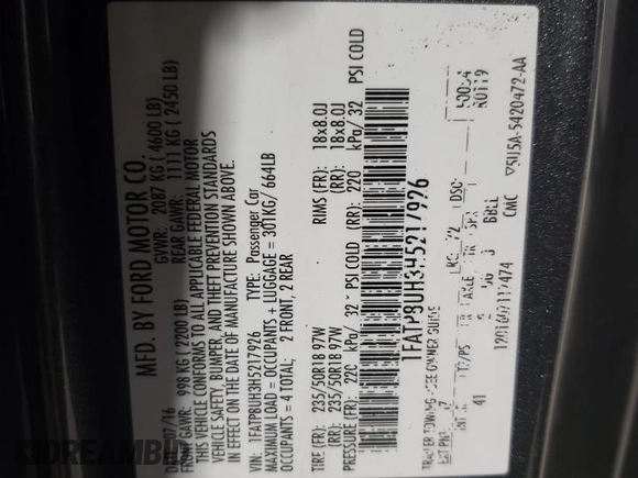 2017 Ford Mustang EcoBoost Premium с VIN 1FATP8UH3H5217926, выставлен на аукционе Copart как лот 60859825 с пробегом 117 236 миль миль и Списание • Salvage title. История ставок и продаж доступна на DreamBid. Изображение 12.
