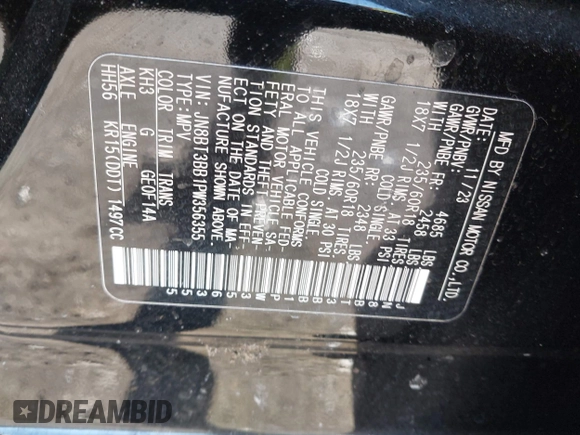 2023 Nissan Rogue SV with VIN JN8BT3BB1PW356355, listed as a IAAI auction lot 41417272 with 9,264 mi miles and . Bid and sale history available at DreamBid. Image 9.
