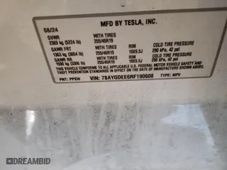 2024 Tesla Model Y Long Range with VIN 7SAYGDEE6RF190608, listed as a Copart auction lot 83378894 with 2,461 mi miles and Salvage Title. Bid and sale history available at carsss.com. Image 15.