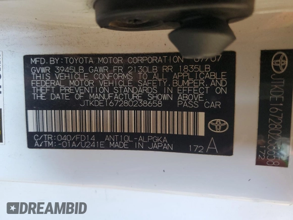 2008 Scion tC Spec with VIN JTKDE167280238658, listed as a Copart auction lot 53445645 with 184,477 mi miles and Salvage Title. Bid and sale history available at DreamBid. Image 14.
