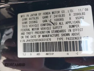 2009 Acura TSX z VIN JH4CU26659C031876, wystawiony jako IAAI lot #42339016 z przebiegiem 137 557 mil mil oraz . Historia ofert i sprzedaży dostępna na DreamBid. Obrazek 9.