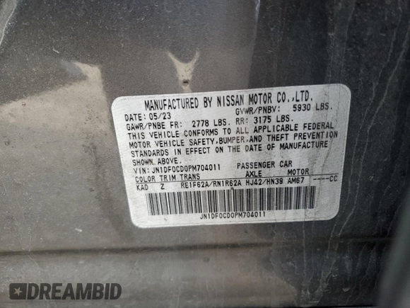 2023 Nissan ARIYA Platinum+ with VIN JN1DF0CD0PM704011, listed as a Copart auction lot 44853525 with Not provided miles and Salvage title. Bid and sale history available at DreamBid. Image 12.